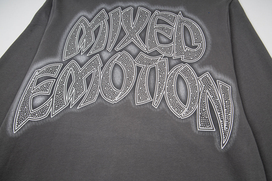 Vintage Rock Character Graphic Zip‑Up Hoodie Charcoal Grey Oversized Streetwear Sweatshirt