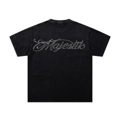 Black Vintage Blue‑Tone Grim Reaper Band‑Style Graphic T‑Shirt