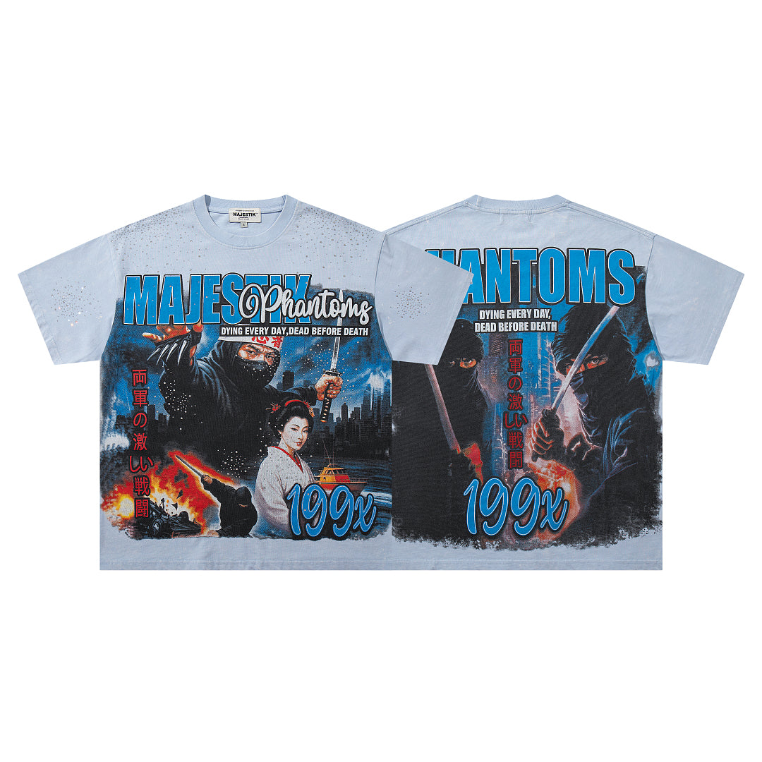 Light Blue Washed 199X Phantom Vintage Graphic T‑Shirt