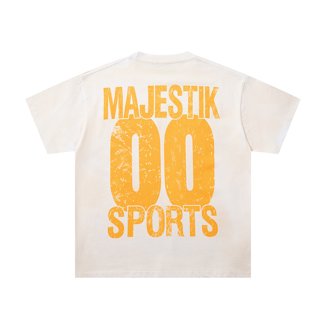 Off‑White Washed Vintage Sports Car Palm Double‑Sided Graphic T‑Shirt