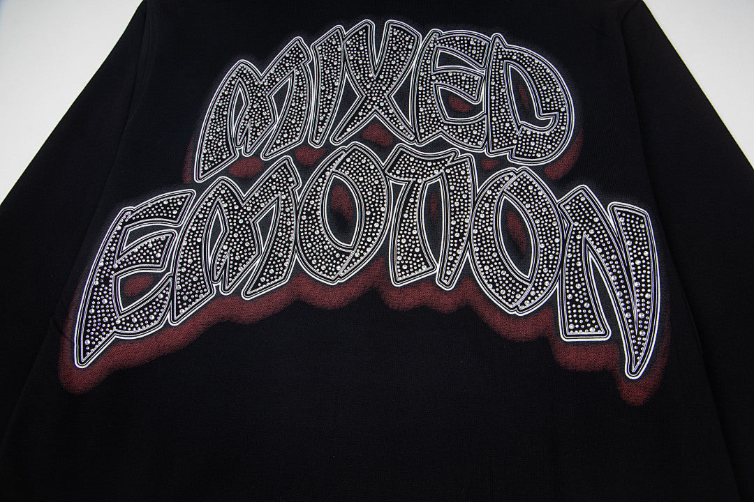 Black Vintage Rock Graphic Zip‑Up Oversized Hoodie Gothic Streetwear Sweatshirt