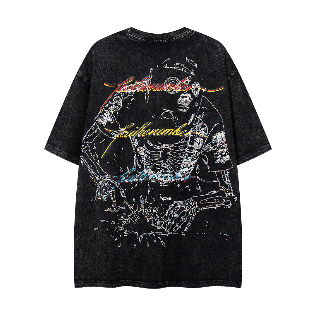 Vintage Black Skeleton Robot Double‑Sided Graphic T‑Shirt