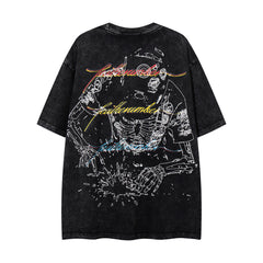 Vintage Black Skeleton Robot Double‑Sided Graphic T‑Shirt