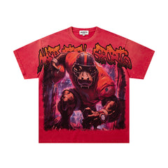 Red Washed Monster Portrait Vintage Graphic T‑Shirt