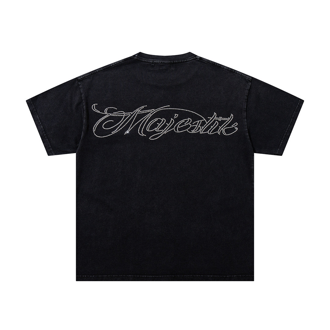 Black Washed Vintage Roaring Tiger Double‑Sided Graphic Band‑Style T‑Shirt