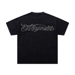 Black Washed Vintage Roaring Tiger Double‑Sided Graphic Band‑Style T‑Shirt