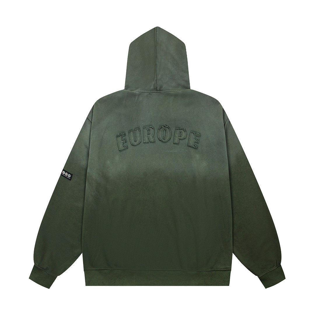 Vintage Dark Green Number 26 Embroidery Full‑Zip Hoodie