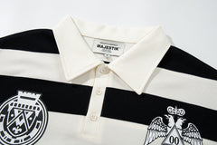 Vintage Black‑White Stripe MAJESTIC Rugby Polo Shirt