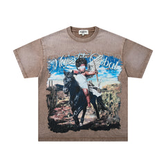 Brown Washed Western Cowboy Horse Rider Vintage Graphic T‑Shirt