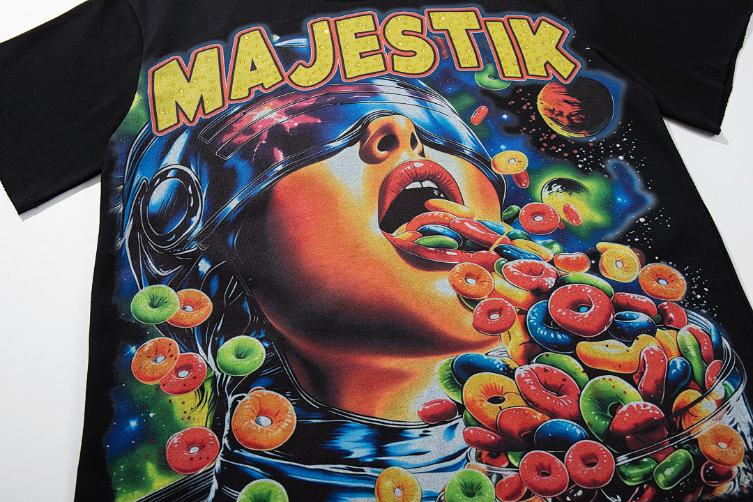 Black Vintage Psychedelic Portrait Band‑Style Graphic T‑Shirt