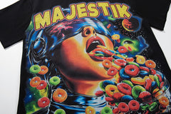 Black Vintage Psychedelic Portrait Band‑Style Graphic T‑Shirt