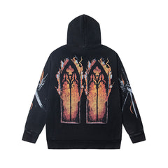 Vintage Black Church Stained‑Glass Print Full‑Zip Hoodie