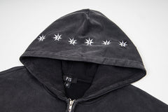 Vintage Black ARARI RANG Letter Print Full‑Zip Hoodie