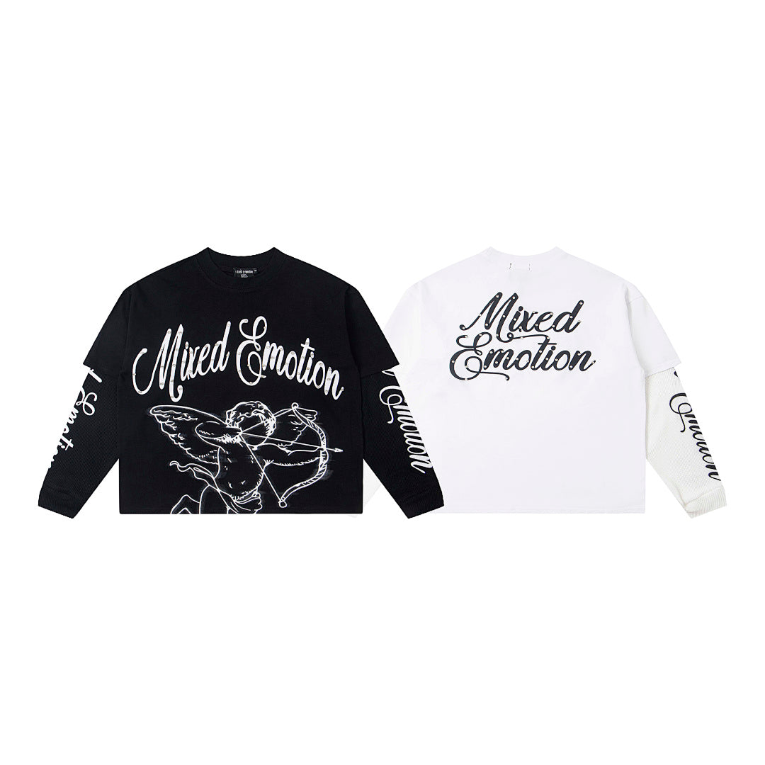 Black & White Angel Art Long Sleeve T‑Shirt Urban Streetwear