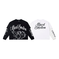 Black & White Angel Art Long Sleeve T‑Shirt Urban Streetwear