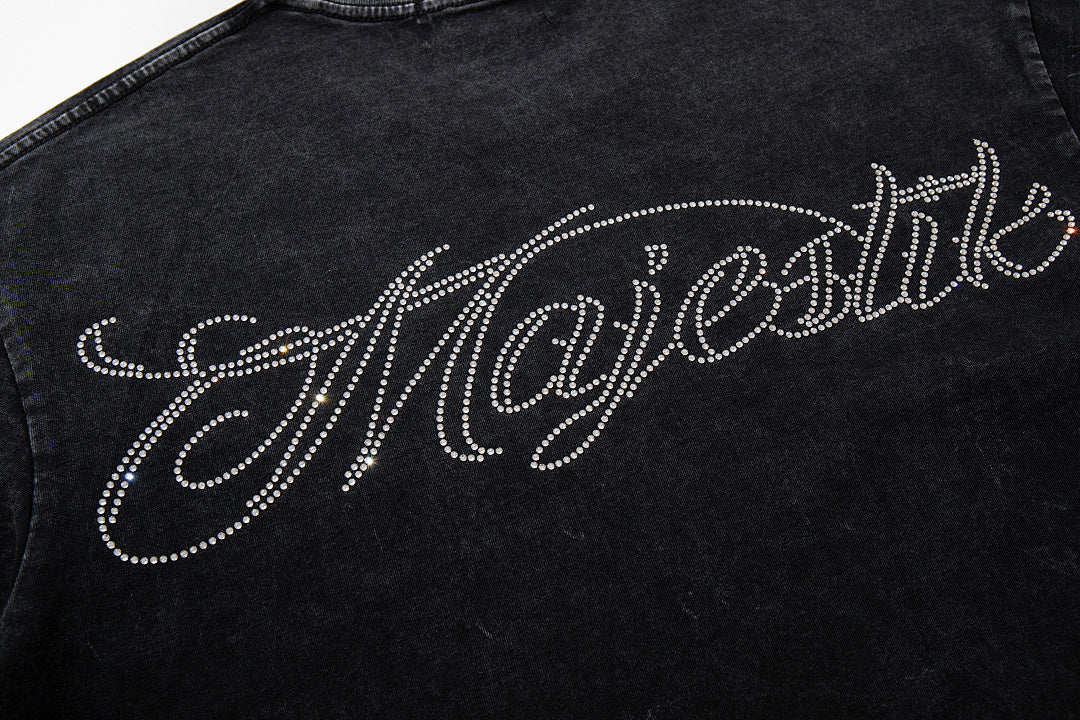 Black Washed Vintage Motorcycle Racing Graphic Band‑Style T‑Shirt