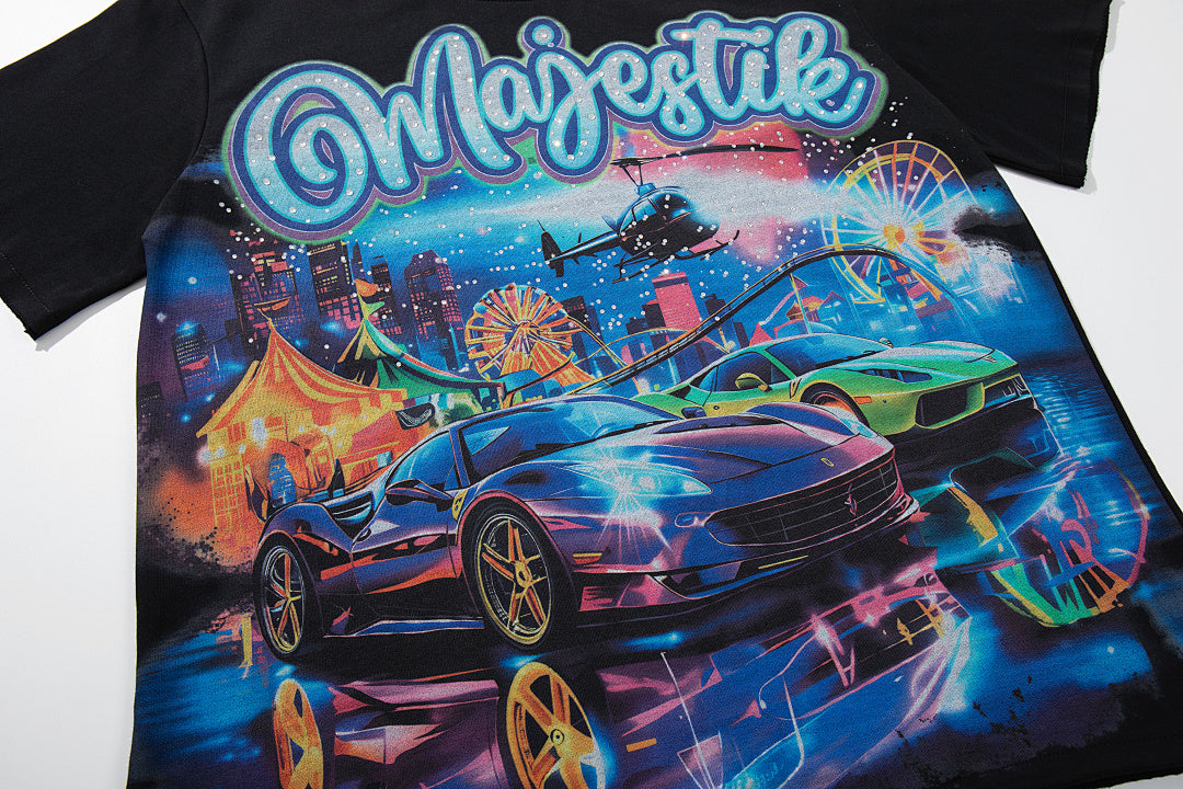 Black Vintage Cyber Fantasy Cityscape Band‑Style Graphic T‑Shirt
