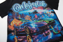 Black Vintage Cyber Fantasy Cityscape Band‑Style Graphic T‑Shirt