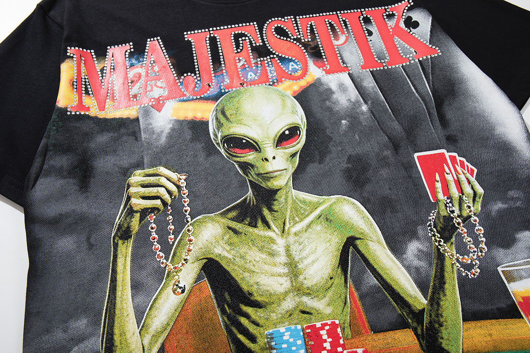 Vintage Black Majestik Alien Graphic Short‑Sleeve T‑Shirt