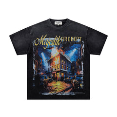 Black Vintage Night Castle Band‑Style Graphic T‑Shirt