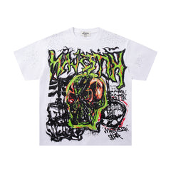 Vintage White Street Graffiti Monster Graphic T‑Shirt