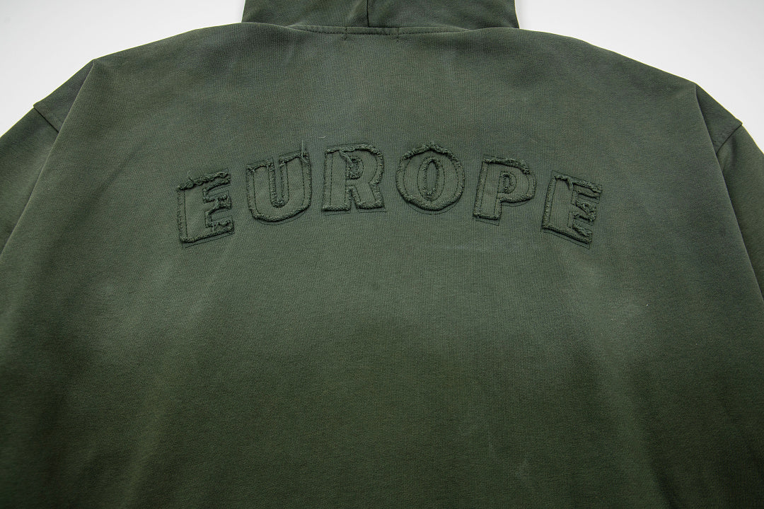 Vintage Dark Green Number 26 Embroidery Full‑Zip Hoodie