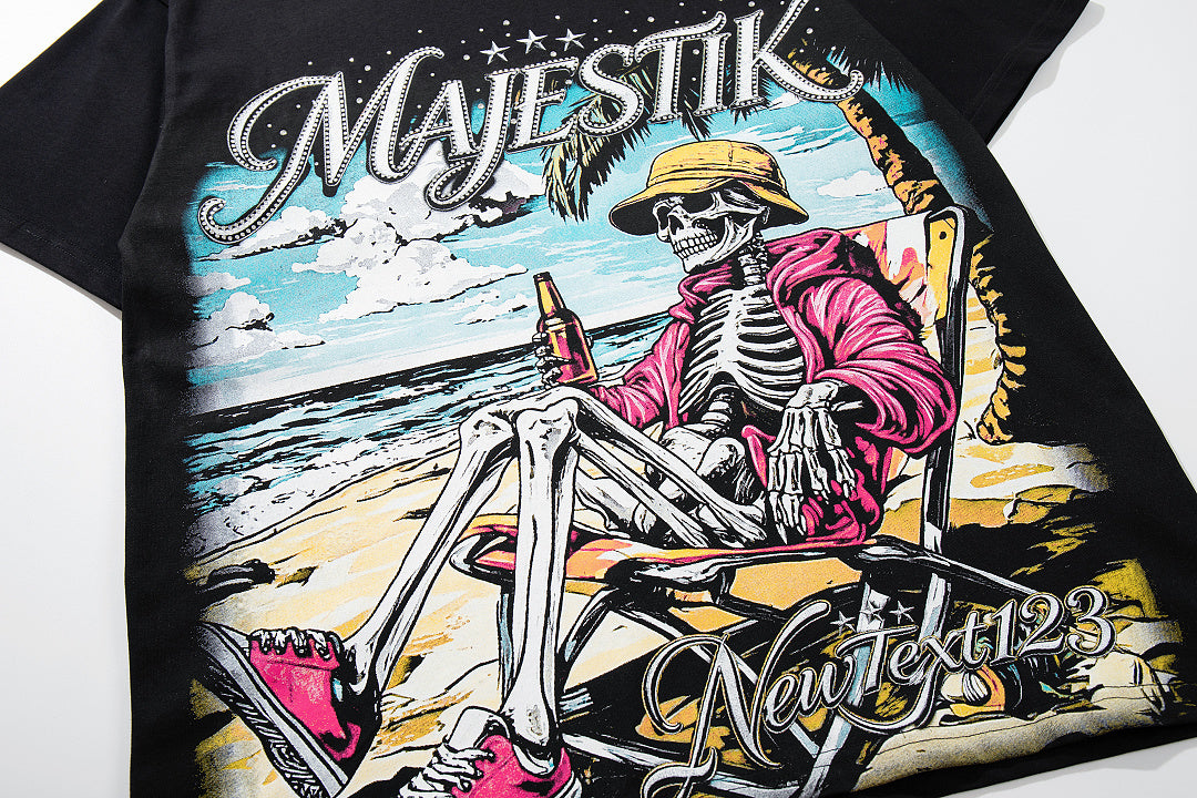 Vintage Black Majestik Surf Skull Double‑Sided Graphic T‑Shirt