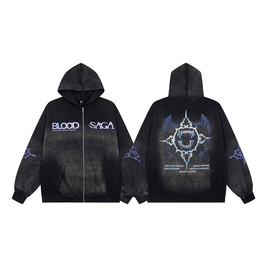 Vintage Black Blood Saga Full‑Zip Hoodie