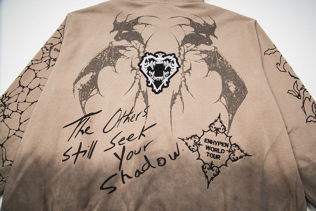 Vintage Gradient Wolf Graphic Full‑Zip Hoodie