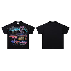 Vintage Black Retro Racing Car Graphic T‑Shirt