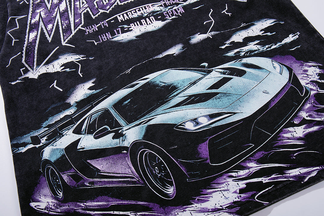 Vintage Black Metal Concert Car Double‑Sided Graphic T‑Shirt
