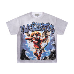 Off‑White Washed Vintage Angel Mythology Double‑Sided Graphic Band‑Style T‑Shirt