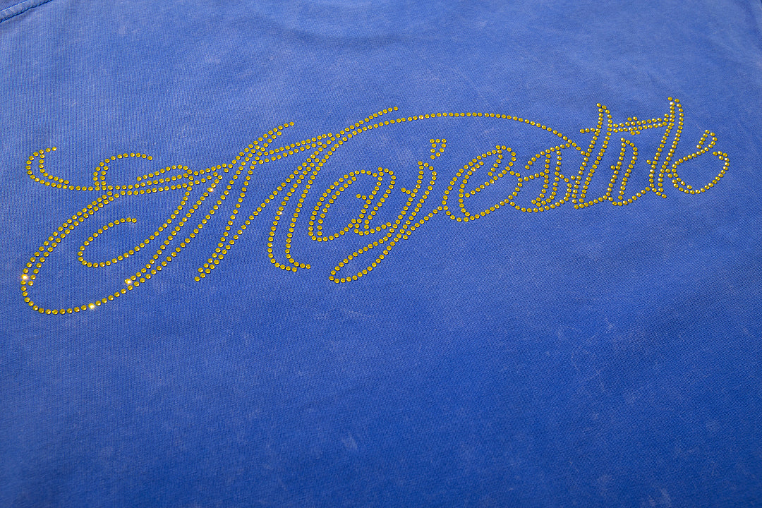 Royal Blue Washed Football Player Vintage Graphic T‑Shirt