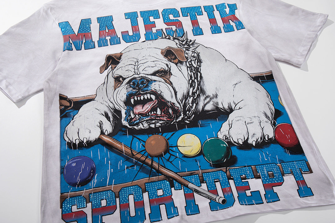 Off‑White Washed Vintage Bulldog Graphic Band‑Style T‑Shirt