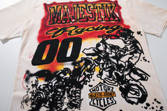 Vintage White Racing "00" Flame Graphic T‑Shirt