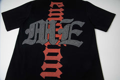 Black Vintage Gothic Metal Letter Graphic Oversized Crew‑Neck Street T‑Shirt