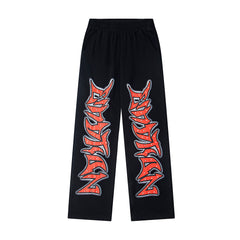 Black Straight Sweat Pants With Red Gothic Letter Print Urban Streetwear