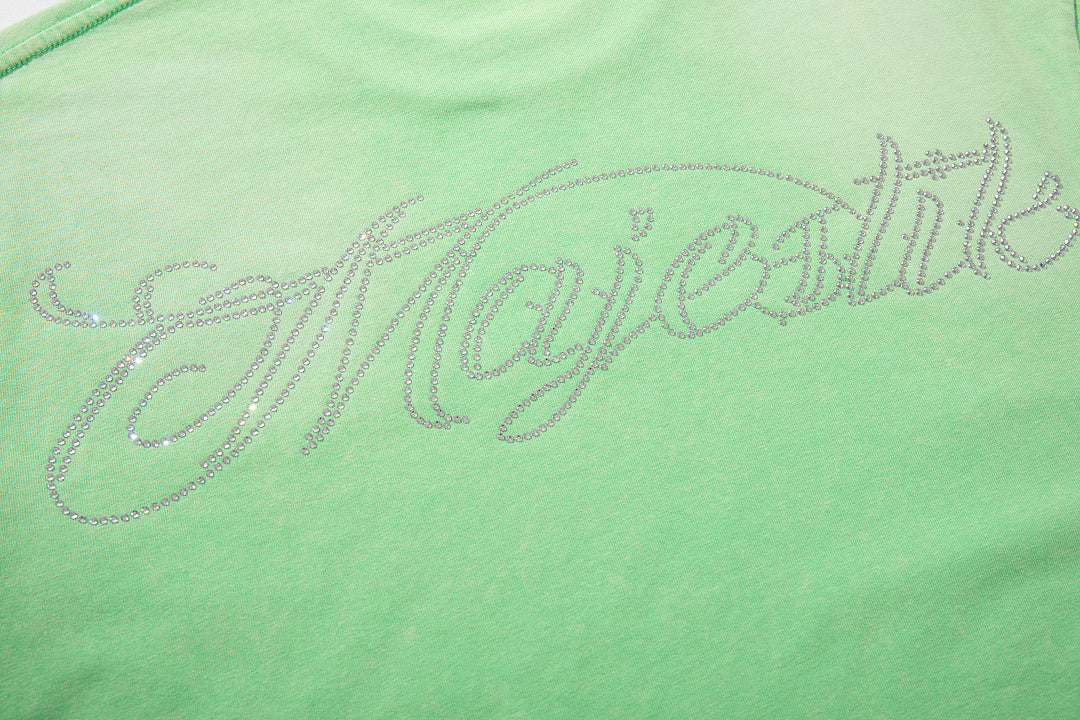 Light Green Washed Vintage Football Player Double‑Sided Graphic Band‑Style T‑Shirt