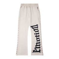 Retro Rivet Detail Flare Leg Sweatpants Oversized Hip‑Hop Street Bottoms
