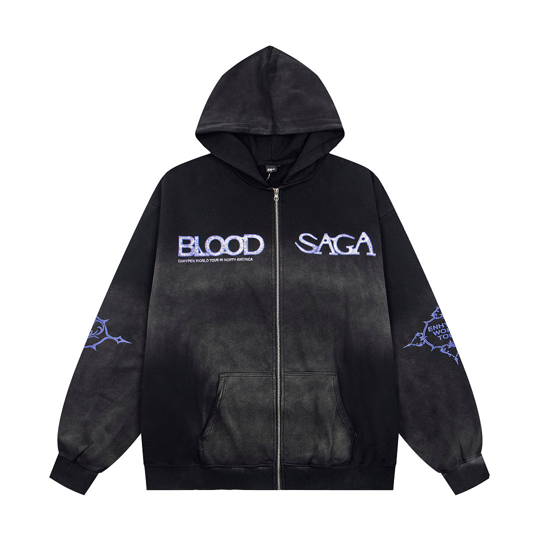 Vintage Black Blood Saga Full‑Zip Hoodie