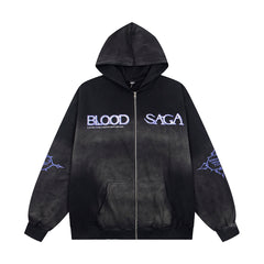 Vintage Black Blood Saga Full‑Zip Hoodie