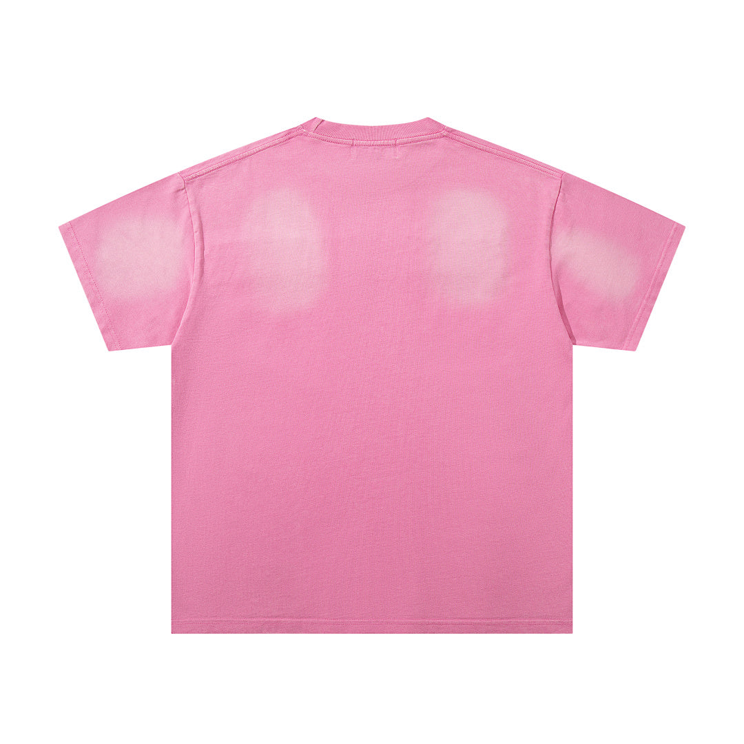 Bright Pink Washed Retro Poster Character Vintage Graphic T‑Shirt
