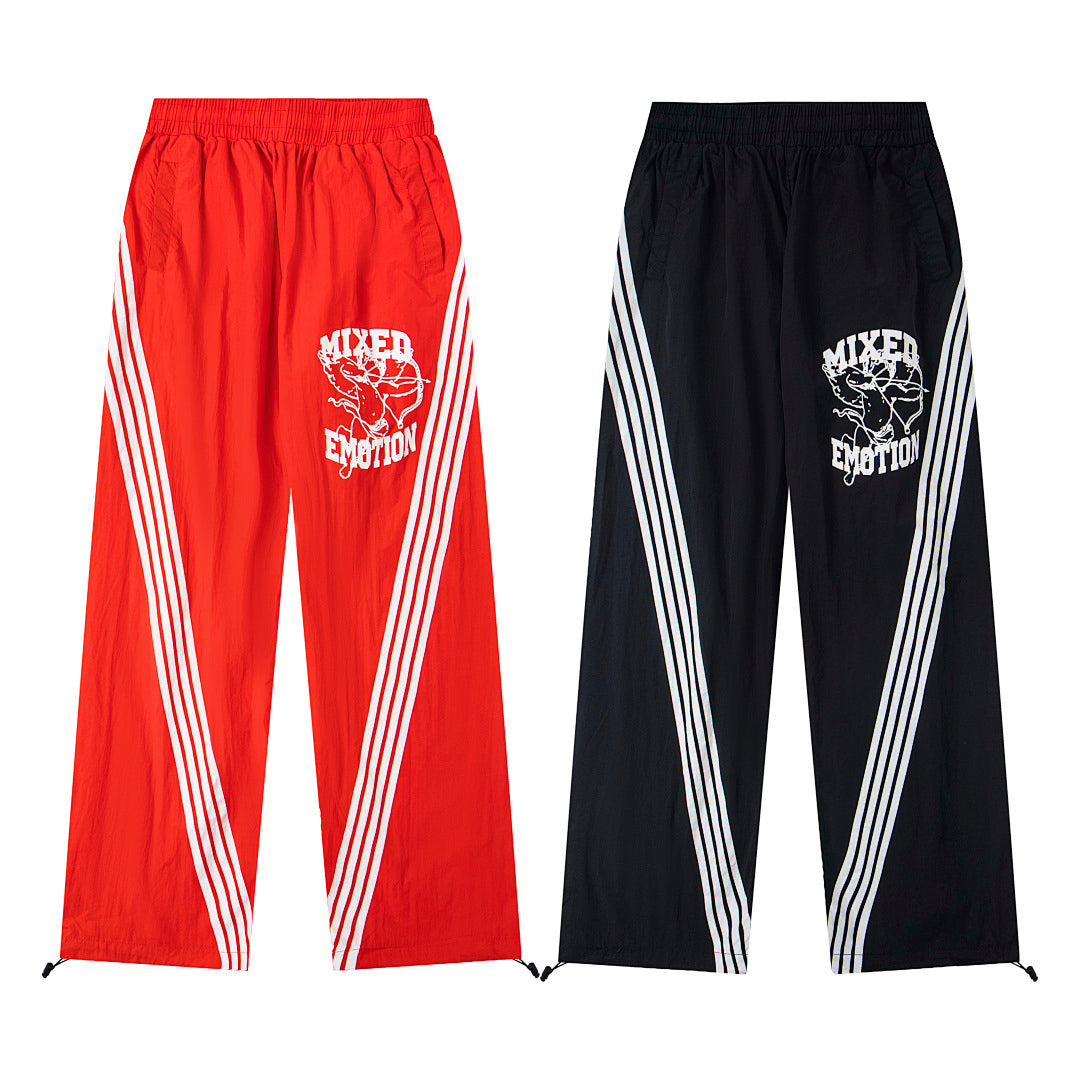 Black Red Gothic Graphic Wide‑Leg Sweat Pants Urban Streetwear Trousers