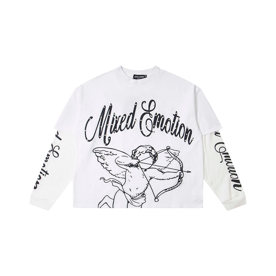 Black & White Angel Art Long Sleeve T‑Shirt Urban Streetwear