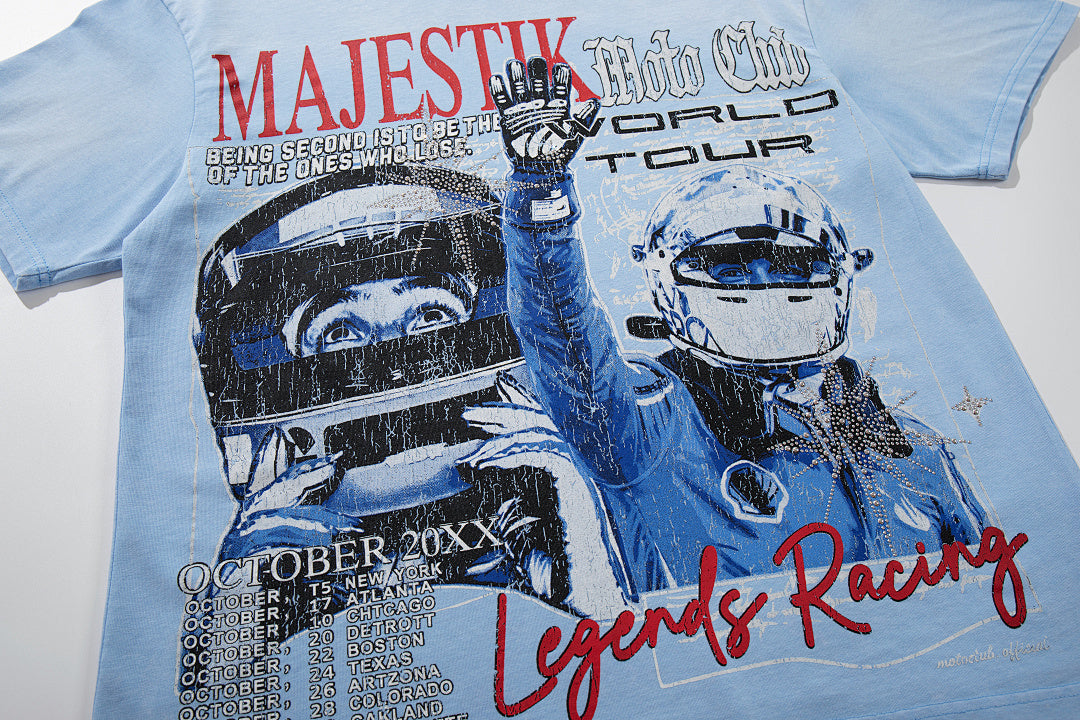 Light Blue Washed Majestik Tour Concert Vintage Graphic T‑Shirt