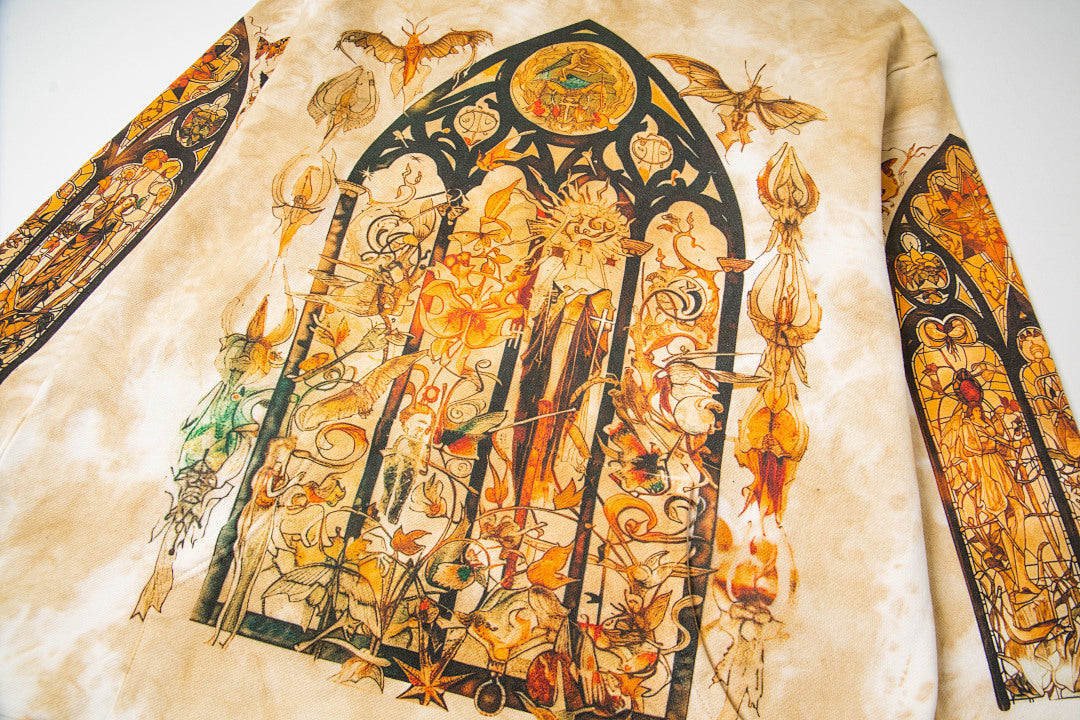 Vintage Cream Tie‑Dye Church Stained‑Glass Full‑Zip Hoodie