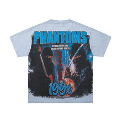 Light Blue Washed 199X Phantom Vintage Graphic T‑Shirt
