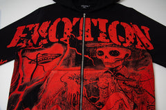 Black Vintage Red Gothic Graphic Zip‑Up Oversized Hoodie Gothic Streetwear Sweatshirt