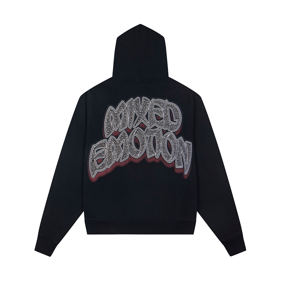 Black Vintage Rock Graphic Zip‑Up Oversized Hoodie Gothic Streetwear Sweatshirt