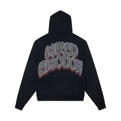 Black Vintage Rock Graphic Zip‑Up Oversized Hoodie Gothic Streetwear Sweatshirt